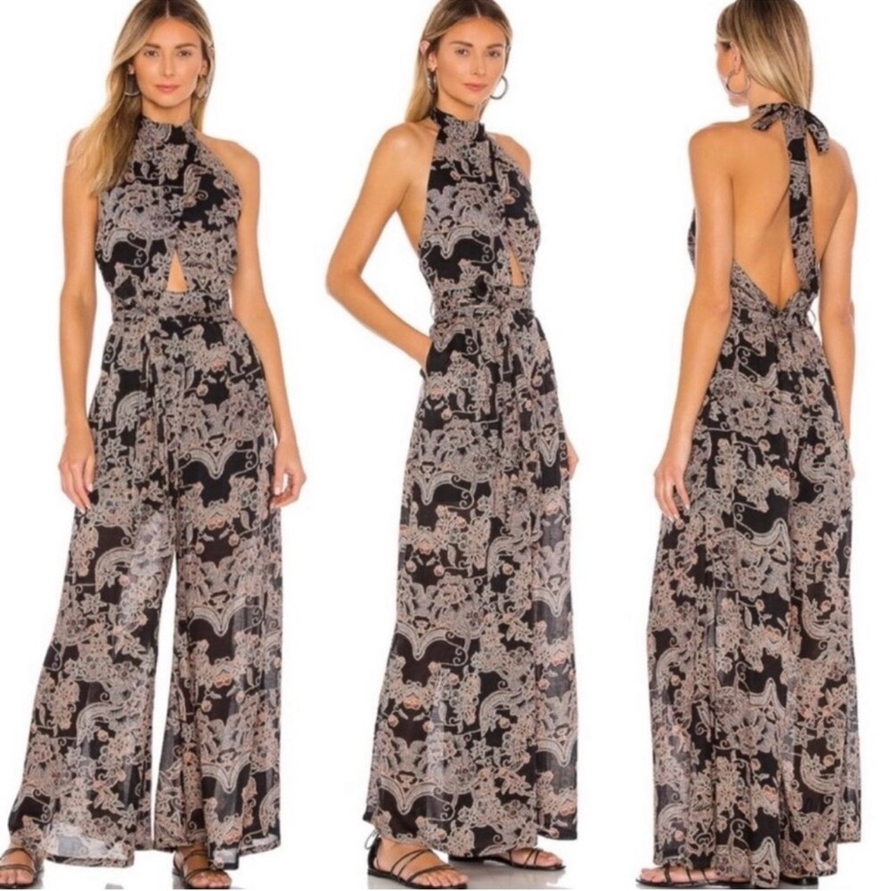 Free People Kissing Sunlight Jumpsuit in Black Combo XL